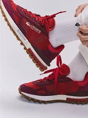 Lacoste Red and Burgundy Mixed-Material Trainer Sneakers